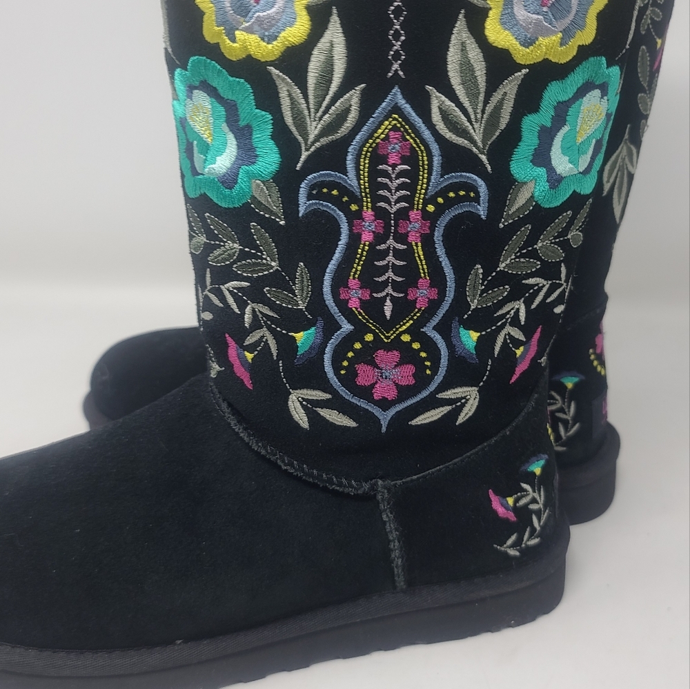 UGG Black Embroidered Floral Boots